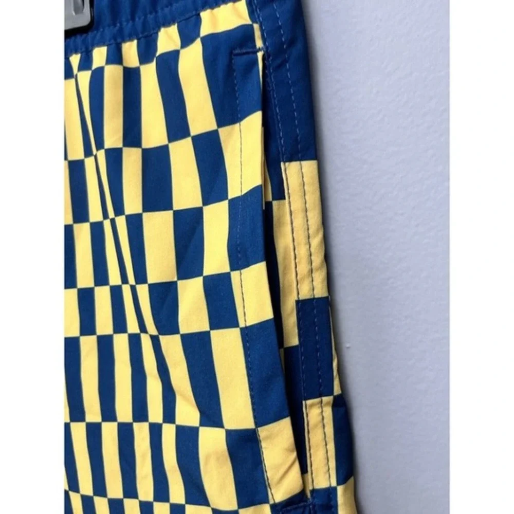 Neff Mens XL Board Shorts‎ Yellow Navy Blue Checkerboard Swim Trunks Drawstring